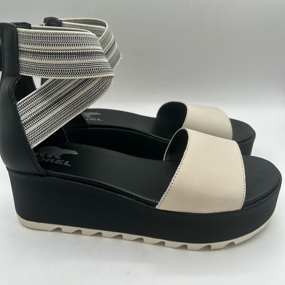 NEW Sorel Cameron Flatform Ankle Strap Platform Wedge Sandals Leather Black 8.5 - Picture 5 of 12